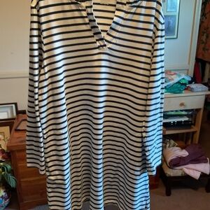 Lands' End Navy and White Striped Dress or swimsuit cover.